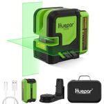 Huepar Laser Level Self-Leveling Rechargeable Green Cross Line Laser 180° Horizontal & 120° Vertical Lines with Pulse Mode, 360° Magnetic Base, for DIY, Tiles, Construction, 8-Hour Battery Life