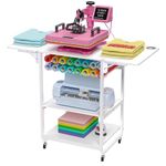 Crafit 3 Tier Movable Heat Press Table, Foldable Heat Transfer Machine Stand with Vinyl Roll Holder, Heavy Duty Rolling Metal Workbench for DIY Sublimation Transfer Machine and Sublimation Printer