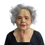 Old Man Mask Latex Elder Halloween Mask Old Person Cosplay Mask with Gray Wig (women)