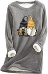 Winter Warm Tees Shirts for Women Fleece Lined Cute Gnomes Print Long Sleeve Graphic Thermal Tops Cold Weather T-Shirts