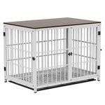 BingoPaw Wooden Dog Crate Indoor: 42inch Furniture Style Pet Cage Pet Kennel End Table with Three Doors and Removable Tray for Large Dogs White