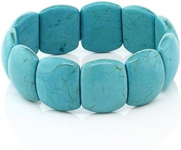Gem Stone King 7.5 Inch Simulated Turquoise Howlite Beads Stretch Bangle Bracelet For Women 20MM