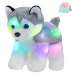 Bstaofy Light up Husky Puppy Stuffed Animal Realistic LED Dog Soft Plush Toy with Night Lights Glow in The Dark Birthday for Toddler Kids (LED) 12’’