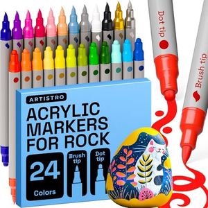 ARTISTRO 24 Rock Acrylic Paint Markers - Rock Painting Kit for Arts & Crafts - Dual Tip Acrylic Paint Pens