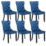 Shenyon Upholstered Dining Chairs Set of 6, Velvet Dining Room Chairs with Back Ring Pull Trim and Solid Wood Legs, Tufted Wingback Kitchen Chair Perfect for Dining Room,Living Room,Kitchen(Blue)