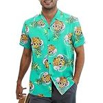 Mens Shirts Golf Shirt Short Sleeve Button Down Shirts Hawaiian Holiday Funky Casual Beach Tropical Shirt Floral Printed Blue-Green Pineapple M