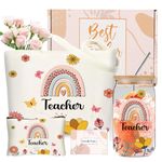 Teacher Christmas Gifts for Women, Teacher Appreciation Gifts, Funny Teacher Thanksgiving Gift Set with 16OZ Glass Cup,Teacher Tote Bag for New Teacher Thank You Gifts