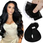 Sunny Hair Tape in Hair Extensions Human Hair Invisible Tape in Hair Extensions 10Pcs Tape in Extensions Real Human Hair Straight Hair Extensions for Women 16 inch Jet Black Color