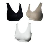 3 6 9 Pack Comfort Bra Women Girls Crop Top Seamless Bra Sleep Yoga Bralette Stretch Bras Sports Vest Wireless Post Surgery Bra, 1 White 1 Black 1 Beige, 3XL