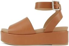 Soda “Magic” ~ Women Round Toe Single Band Platform Sandal with Adjustable Ankle Strap (Tan Pu, us_Footwear_Size_System, Adult, Women, Numeric, Medium, 8.0)