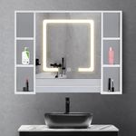 OFCASA 1 Door Bathroom Cabinet with LED Lights Mirror and 3 Tiers Shelves Wall Mounted Bathroom Mirror Cabinet Easy Reach Rack for Bathroom Shower Room