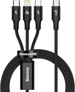 BASEUS Accessories Brand Model Multikabel Rapid USB-C 3W1 Micro USB/Lightning/USB-C, 20W, 150cm Black