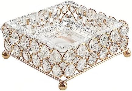XB'ANG Metal Glass Cigar Ashtray for Cigarettes Outdoors Detachable 2 in 1 Square Crystal Ashtray for Weed/Home Decor/Outside/Indoor/Outdoor/Patio Gold (4.72x4.72inch)