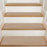 KOOTETA Stair Treads for Wooden Steps Indoor, 15 Pack 8" X 30" Non Slip Carpet Stair Treads with Reusable Adhesive for Kids Elders and Dogs, Surface Polyester TPR Backing Stair Rugs, Beige