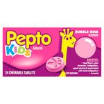 Pepto Bismol Kid's Chewable Tablets for Heartburn, Acid Indigestion, Sour Stomach, and Upset Stomach, Bubblegum Flavor, 24 ct