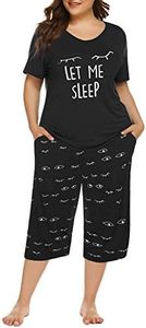 Tongmingyun Plus Size Pajamas Capris Pants Set Striped for Women Sleep Shirts Loungewear Sleepwear 3X 4X 5X, Black-4, XX-Large