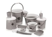 Liza Jumbo Bathroom Set Combo - 12 Pcs. (22ltr Bucket, Big Tub, Big Dustbin, Big Stool, 1.5ltr Mug, Big Soap Case) Plastic Bucket (Grey)