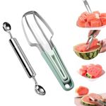 2024 Watermelon Cutter, 4-in-1 Watermelon Fork Slicer Cutter Stainless Steel Watermelon Windmill Cutter 4 in 1 Summer Watermelon Cutting Tool Fork Slicer Knife Set (Green)