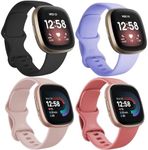 Bakcuby Band for Fitbit Versa 4 Versa 3 Bands, Sense 2 & Sense Band, Soft Silicone Sport Watch Strap Replacement Wristband for Fitbit Versa 4 / Versa 3 / Sense 2 / Sense, Women Men Small Large, 4 Pack