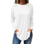 2024 Fall Women's Casual Long Sleeve Solid Color Tops Crewneck Sweatshirts Cute Loose Fitted Pullover with Pockets White Small