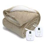 Electric Blanket MicroPlush Sherpa and Reversible Flannel Washable Heated Comfortable Blanket with 10 Heat Settings/Safety 10 Hours Auto-Off Controllers Queen Size Bed Blanket (84x90’’ Linen)