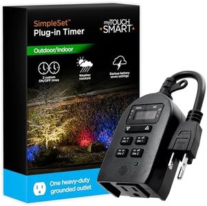 myTouchSmart Indoor/Outdoor Plug-in Digital Timer, One Grounded Outlet, Two Easy-to-Set Custom Daily On/Off Times, Weather Resistant, Ideal for Small Pumps and Seasonal Lighting, 36027