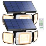 intelamp Outdoor Solar Lights Warm Light with Remote, Solar Security Lights Outdoor Motion Sensor 270° Wide Angle 1200LM Waterproof Solar Flood Lights for Garden Balcony Garage Driveway Pathway