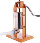 Hakka Sausage Stuffer, Vertical Sausage Maker Single Speed and Manual Sausage Filler Machine with 4 Filling Tubes (7Lb/3L)-Orange