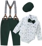 ZOEREA Baby Boy Suit Gentleman Outfit Clothes Set Infant Tuxedo Long Sleeve Dress Shirt+Suspender Pants+Bowtie+Beret Hat, Green Leaves, 6-12 Months