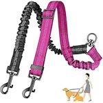 SlowTon Double Dog Leash Coupler, No Tangle 360° Swivel Dual Leashes for Walking 2 Dogs, Adjustable Length Reflective Splitter Leash for Training, Small, Medium & Large Two Dogs(Black&Fuchsia)