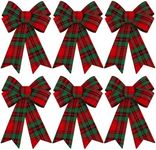 Aneco 6 Pack Red with Green Buffalo Plaid Bows Christmas Wreaths Bows Velvet Christmas Bows for Christmas Indoor and Outdoor Decorations