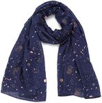 Tinpia Fashion Scarf for Women, Lightweight Colorful Shawl with Star Moon Pattern for Girls Ladies Women, Navy