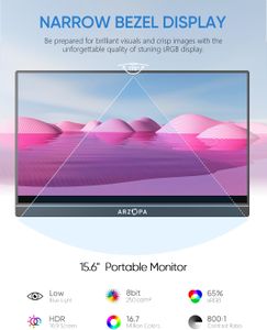 ARZOPA 15.6" FHD Portable Monitor – IPS, USB-C & HDMI, Kickstand