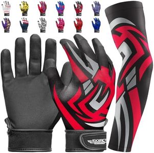 Exxact Sports Youth Batting Gloves with Arm Sleeve for Boys & Girls, Kids Baseball Batting Gloves for Softball, T-Ball (Youth S/M, Black Tattoo)