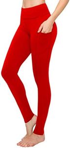 SATINA Womens High Waisted Leggings with Pockets -, Leggings for Regular & Plus Size Women, 3 Inch Waistband, Red, One Size