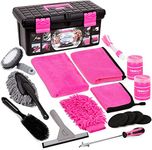 THINKWORK 17Pcs Car Cleaning Kit with Storage Box, Pink Car Washing Gift for Women - Cleaning Gel, Microfibre Cloth, Wheel Brush, Mitt, Duster, Squeegee - for Car Interior and Exterior Cleaning