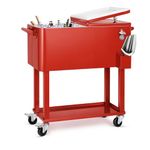 EDOSTORY 80 Quart Red Rolling Ice Chest Cooler Cart,Patio Backyard Party Drink Beverage Bar Stand Up Cooler Trolley with Ice Scoop