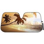 BDK Golden Palm Tree Beach Sunset Auto Windshield Sun Shade for Car SUV Truck - Bubble Foil Folding Accordion