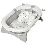 HOMCOM Foldable Baby Bathtub Set, Collapsible Bath Tub with Thermostatic Water Plug, Non-Slip Support, Cushion Pad, Drain Plugs, for Newborn to 3 Years - Offwhite