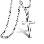 Jstyle Cross Necklace for Men Sterling Silver Cross Pendant with Rolo Chain Necklace for Men Women 16-24 Inches, Sterling Silver, Cubic Zirconia