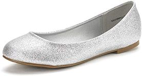 DREAM PAIRS Women's Sole-Simple Silver Glitter Ballerina Walking Flats Shoes - 8 M US