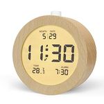 aboveClock Digital Alarm Clock, Wooden Alarm Clock Bedside with LCD Backlit, Temperature Display, Snooze Function, 3 AAA Battery Operated Clock for Bedroom, Office, Desk【Battery NOT Included】