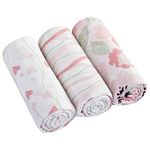 Lumono Muslin Swaddle Blanket, Soft Receiving Blankets for Baby Girls, Breathable Skin-Friendly Baby Blanket for Newborn,120cm x 120cm, Pink Floral,3 Pack