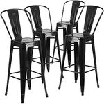 Flash Furniture Lily Commercial Grade 4 Pack 30" High Black Metal Indoor-Outdoor Barstool with Removable Back