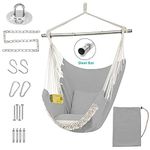 Grassman Hanging Chair for Bedroom with Hanging Hardware Kit, Swing Chair Cotton Canvas, Include Carry Bag & Two Soft Seat Cushions, Detachable Steel Support Bar for Indoor Outdoor Patio Bedrooms