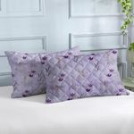 LINENWALAS Printed Cotton Quilted Pillow Cover - Set of 4 | Ultra-Soft, Cooling & Breathable | Skin & Hair Friendly |Zipper Closure | Sweat-Absorbent & Hypoallergenic (18x28 Inches, Haze of Lavender)