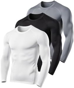VLITEPRO Men's Compression Shirts Long Sleeve Dri Fit Athletic Workout Sports Undershirt UPF 50+ Running Base Layer Top 3 Pack Black White Gray L