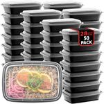 PROMOZE 50-Pack meal prep Plastic Microwavable Food Containers & Tight Safety Lid Covers 28 oz. Black Rectangular Reusable Storage Lunch Boxes -BPA-Free Food Grade -Freezer & Dishwasher Safe