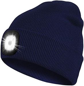 Bosttor LED Beanie Hat with Light, Rechargeable Headlamp Cap, Unisex Winter Warm Knitted Hats, Headlight Flashlight for Running Hiking Camping,Tech Gifts for Men Women Handyman Teens Navy Blue