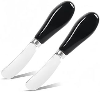 Siutco Butter Spreader Knife Set, 2-Pack Stainless Steel Cheese and Butter Knives with Ceramic Handle, Dishwasher Safe, for Soft & Hard Cheese, Jam, Cold Butter (black)